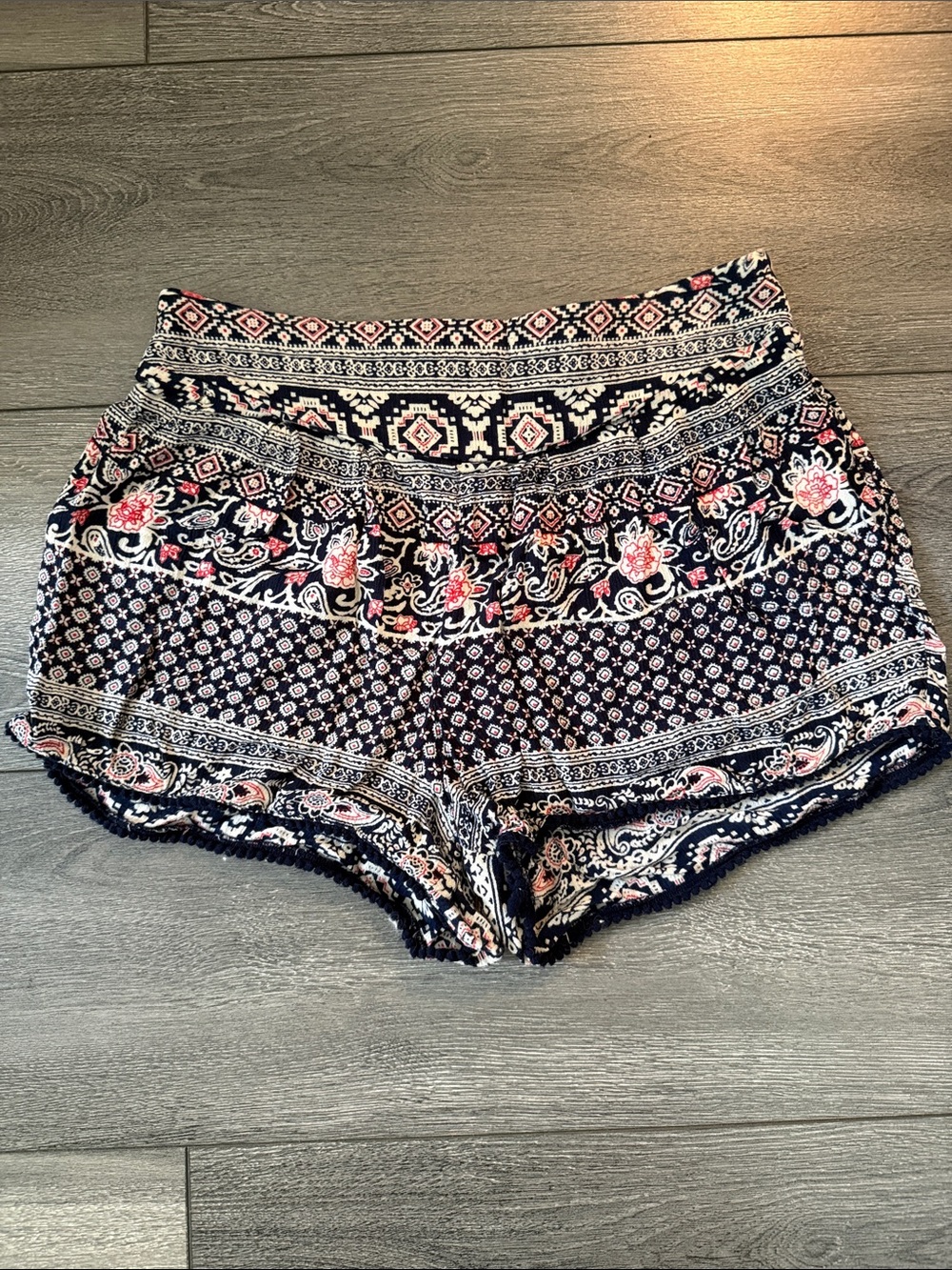 Charlotte Russe Navy Paisley & Floral High-Waist Pull-On Shorts